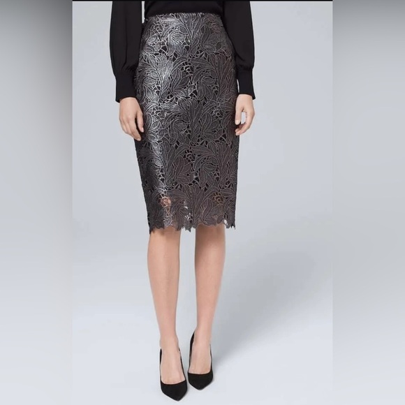 White House Black Market Dresses & Skirts - White House Black Market Dark Gray Lace Pencil Skirt Size 14